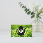 Achtergrond van theepot- en theebladeren visitekaartje (Staand voorkant)