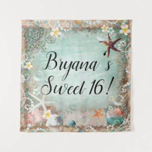 Achtergrond van Tropische strand Starfish & Pearls Wandkleed