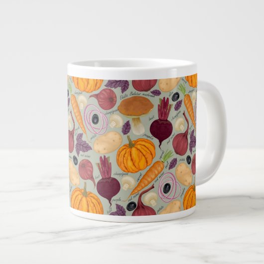 Achtergrond van verse groenten grote koffiekop (Voorkant rechts)