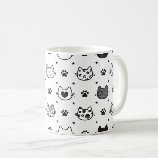 Achtergrond van zwarte en witte katten op een koffiemok (Voorkant rechts)