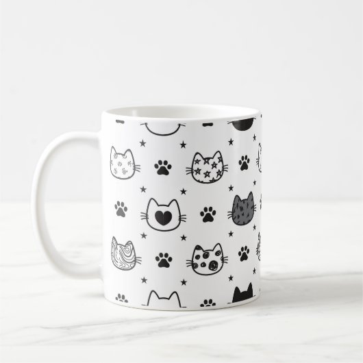 Achtergrond van zwarte en witte katten op een koffiemok (Links)