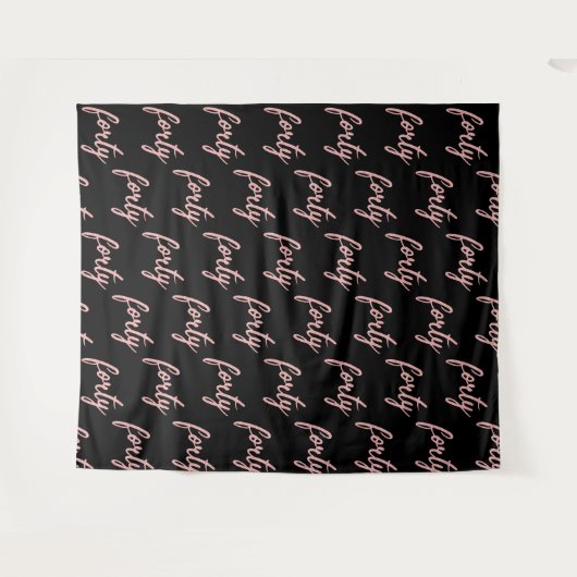 Achtergrond "Veertig" 40e Verjaardag Roze Goud Zwa Wandkleed (Voorkant (horizontaal))