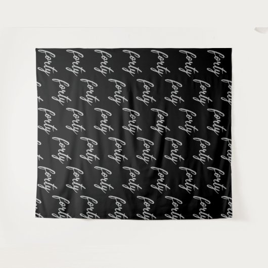 Achtergrond "Veertig" 40e verjaardag Zilver Zwart Wandkleed (Voorkant (horizontaal))