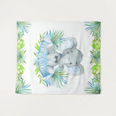 Achtergrond voor babyborrel met olifant jongetje wandkleed (Voorkant (horizontaal))