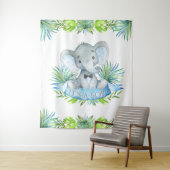 Achtergrond voor babyborrel met olifant jongetje wandkleed (In situ)