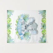 Achtergrond voor babyborrel met olifant jongetje wandkleed (Voorkant (horizontaal))