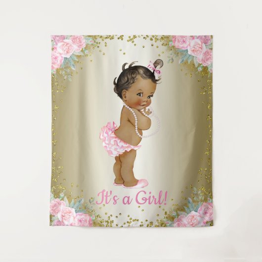 Achtergrond voor babyfeestje met etnisch meisje wandkleed (Voorkant)