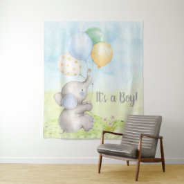 Achtergrond voor babyfeestje met olifant jongetje wandkleed