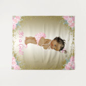 Achtergrond voor babyshower met etnisch meisje wandkleed (Voorkant (horizontaal))