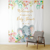 Achtergrond voor babyshower met olifant meisje wandkleed (In situ)