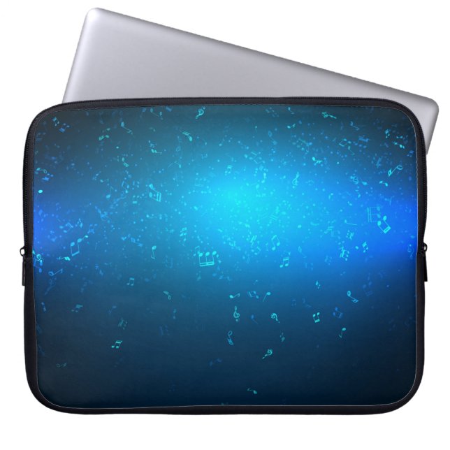 Achtergrond voor elegante Bright Blue Muzieknoten Laptop Sleeve (Voorkant)