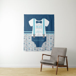 Achtergrond voor Little Man baby shower, Navy, Gri Wandkleed