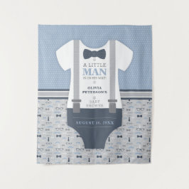Achtergrond voor Little Man baby shower, Navy, Gri Wandkleed