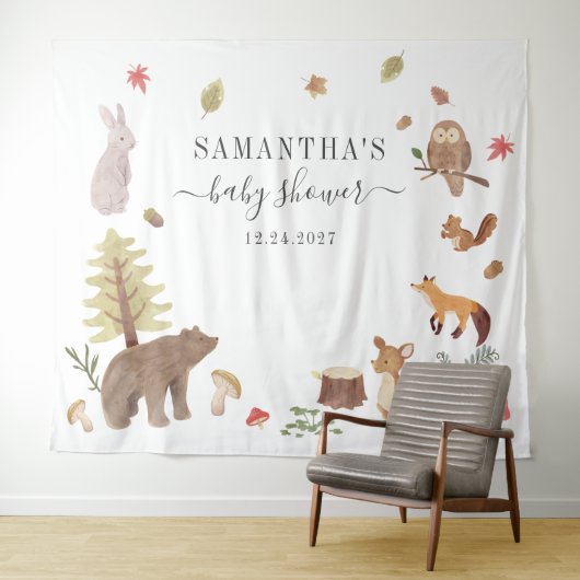 Achtergrond voor Woodland Animals Baby Shower Foto Wandkleed (In Situ (horizontaal))