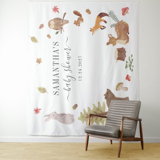 Achtergrond voor Woodland Animals Baby Shower Foto Wandkleed (In situ)