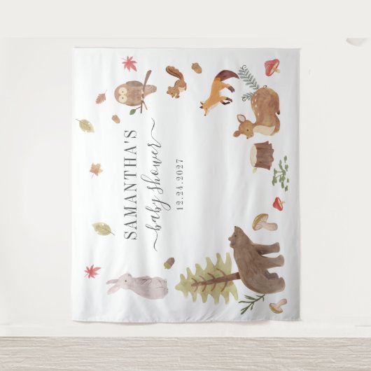 Achtergrond voor Woodland Animals Baby Shower Foto Wandkleed (Voorkant)