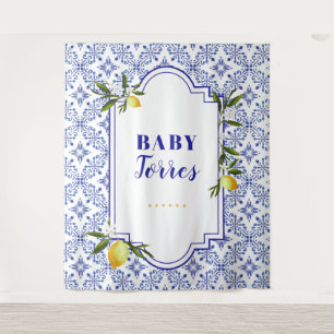 Achtergrond Vrijgezellenfeest Lemon en Navy Wandkleed