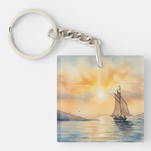 Achtergrond waterverf Seascape Sleutelhanger (Voorkant)