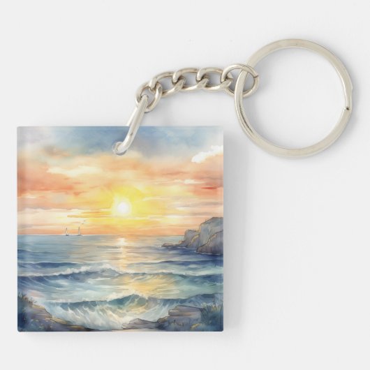 Achtergrond waterverf Seascape Sleutelhanger (Achterkant)