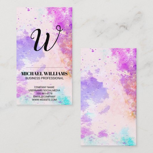 Achtergrond waterverf verf | Monogram Visitekaartje (Voorkant / Achterkant)