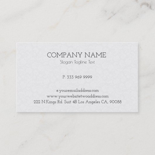 Achtergrond witte Damasmaskers Visitekaartje (Achterkant)