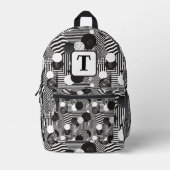 Achtergrond zwart & wit abstracte lijnen cirkels 1 bedrukte rugzak (Voorkant)