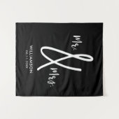 Achtergrond zwart-wit bruiloft Mr. & Mrs Custom Wandkleed (Voorkant (horizontaal))