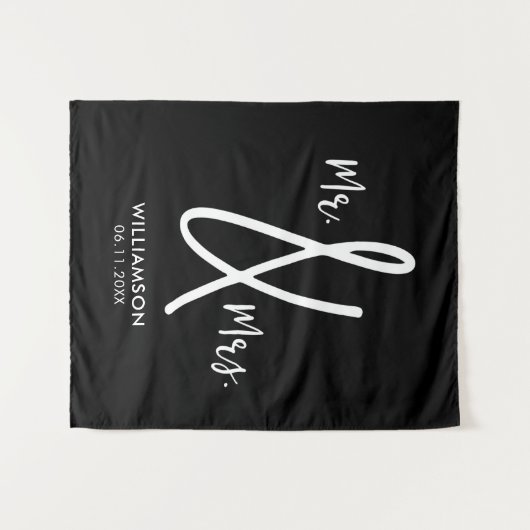 Achtergrond zwart-wit bruiloft Mr. & Mrs Custom Wandkleed (Voorkant (horizontaal))