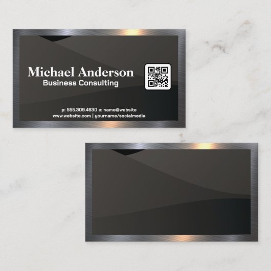 Achtergrond zwarte golven | QR-code Visitekaartje (Voorkant / Achterkant)