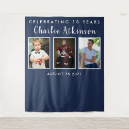 Achtergrondbanner met fotocollage voor 18e verjaar wandkleed