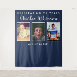 Achtergrondbanner met fotocollage voor 21e verjaar wandkleed