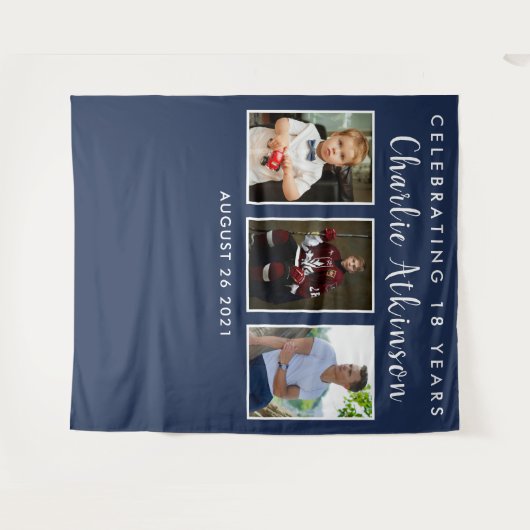 Achtergrondbanner voor 18e verjaardag fotocollage wandkleed (Voorkant (horizontaal))