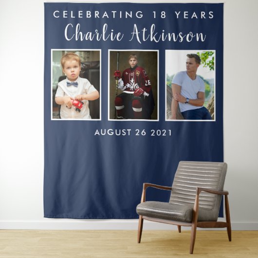 Achtergrondbanner voor 18e verjaardag fotocollage wandkleed (In situ)