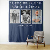 Achtergrondbanner voor 60e verjaardag met fotocoll wandkleed (In situ)