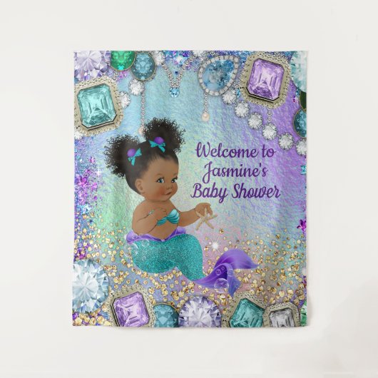 Achtergrondbanner voor Afro Meermin Baby Shower Wandkleed (Voorkant)