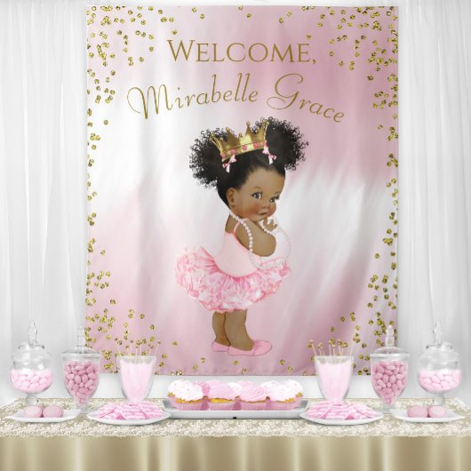 Achtergrondbanner voor Afro-prinses baby shower Wandkleed