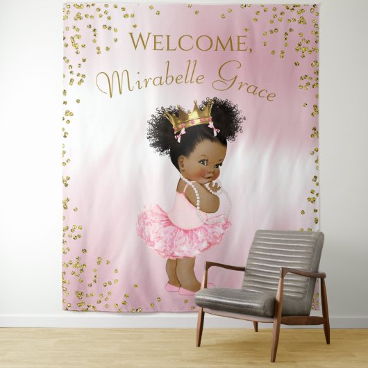 Achtergrondbanner voor Afro-prinses babyshower Wandkleed (In situ)