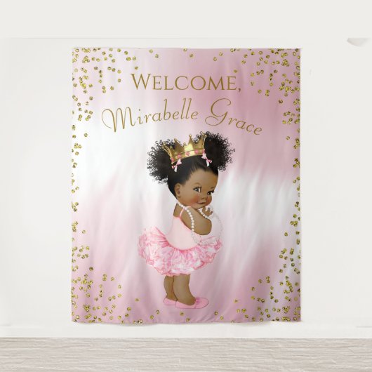 Achtergrondbanner voor Afro-prinses babyshower Wandkleed (Voorkant)