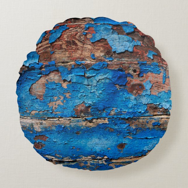 Achtergrondblauw hout rond kussen (Voorkant)