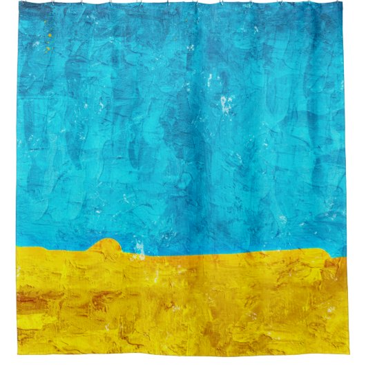 Achtergrondblauwe gele kunst douchegordijn (Voorkant)