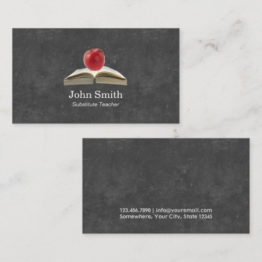 Achtergronddocent Apple & Book Chalkboard Visitekaartje (Voorkant / Achterkant)