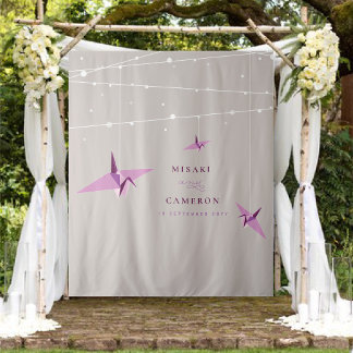 Achtergrondfoto van Origami Paper Crane Weddenscha Wandkleed