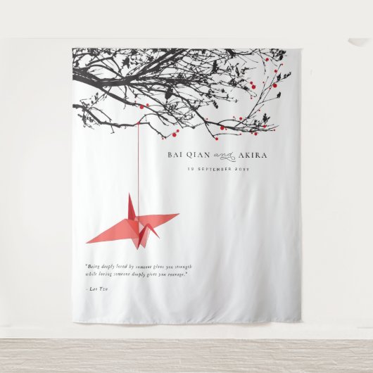 Achtergrondfoto van Origami Paper Crane Weddenscha Wandkleed (Voorkant)