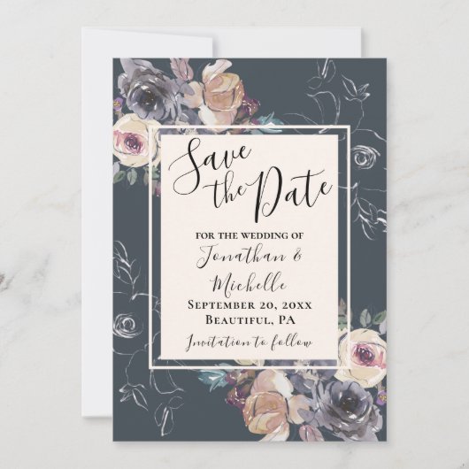 Achtergrondhuwelijk Elegant grijze crème Floral Na Save The Date (Voorkant)