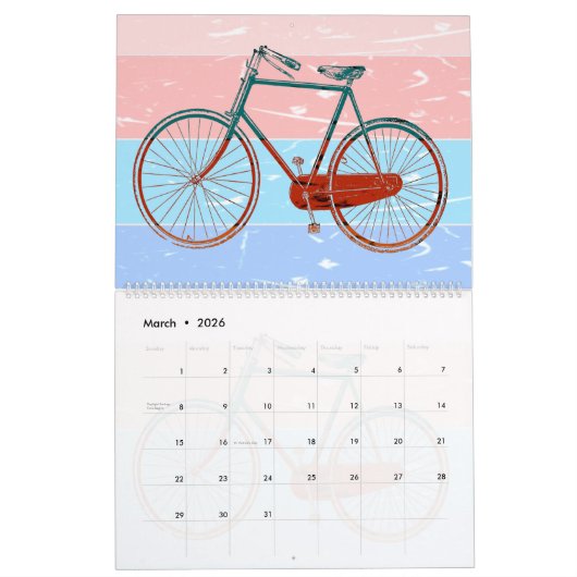Achtergrondillustraties van fietsen Retro Kalender (Mar 2026)