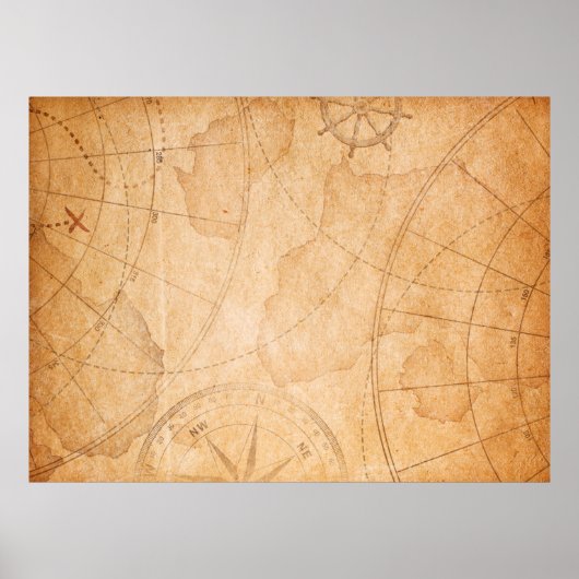 Achtergrondkaart van de schatten van de oude pirat poster (Voorkant)