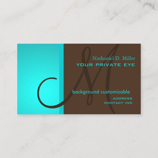 Achtergrondkleur gradiënt Aqua Blue Monogram DIY Visitekaartje (Achterkant)