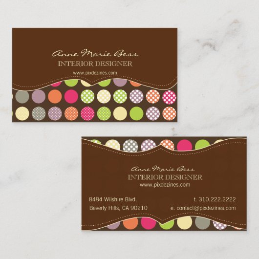 Achtergrondkleur pokadots Chocolade/DIY Visitekaartje (Voorkant / Achterkant)