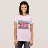 Achtergrondkleur roze trapeiler t-shirt (Voorkant volledig)