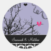  achtergrondkleur van het bruiloft van vogels kiez ronde sticker (Voorkant)